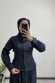 Beli Vurgulayan Denim Lacivert Etek Takım