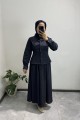 Beli Vurgulayan Denim Lacivert Etek Takım