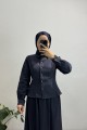 Beli Vurgulayan Denim Lacivert Etek Takım