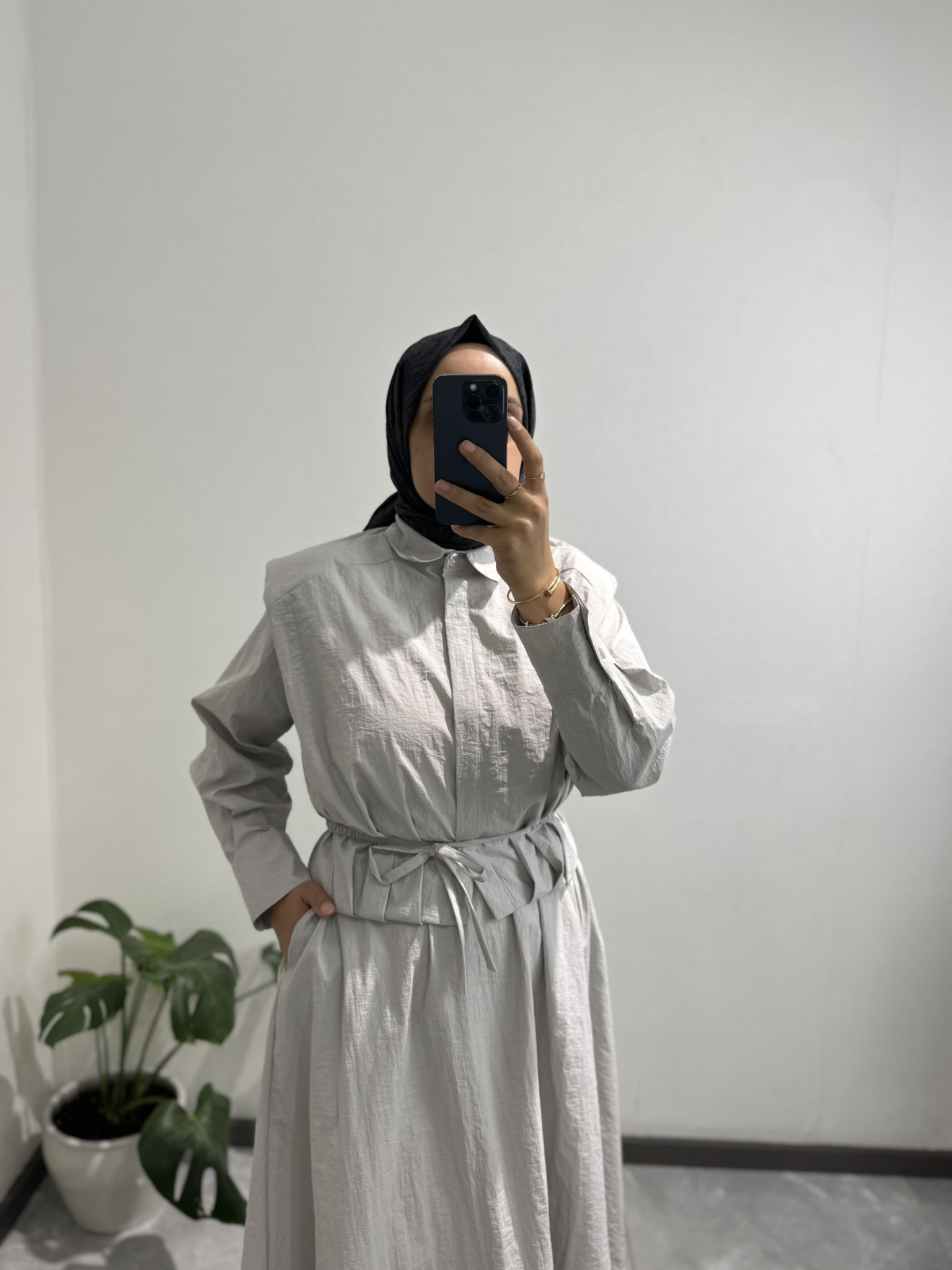 Bağlama Detaylı Gri Etek Takım