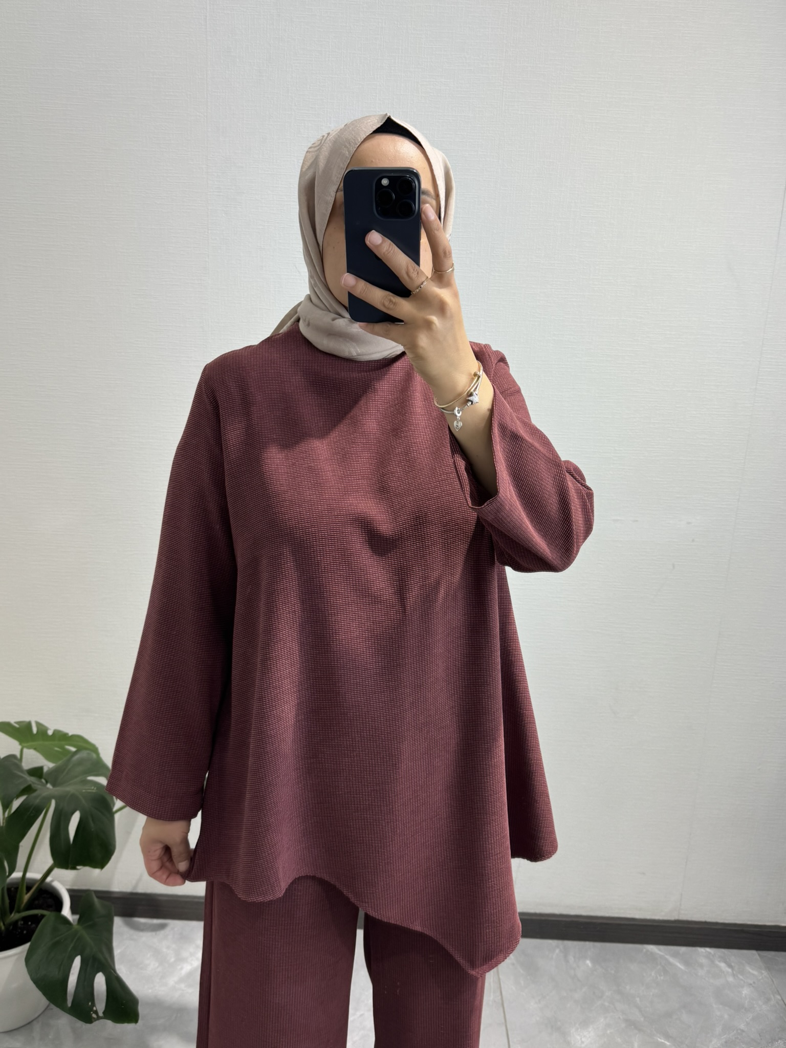Gold Broş Detaylı Bordo Pantolon Takım