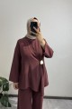 Gold Broş Detaylı Bordo Pantolon Takım