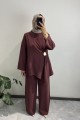 Gold Broş Detaylı Bordo Pantolon Takım