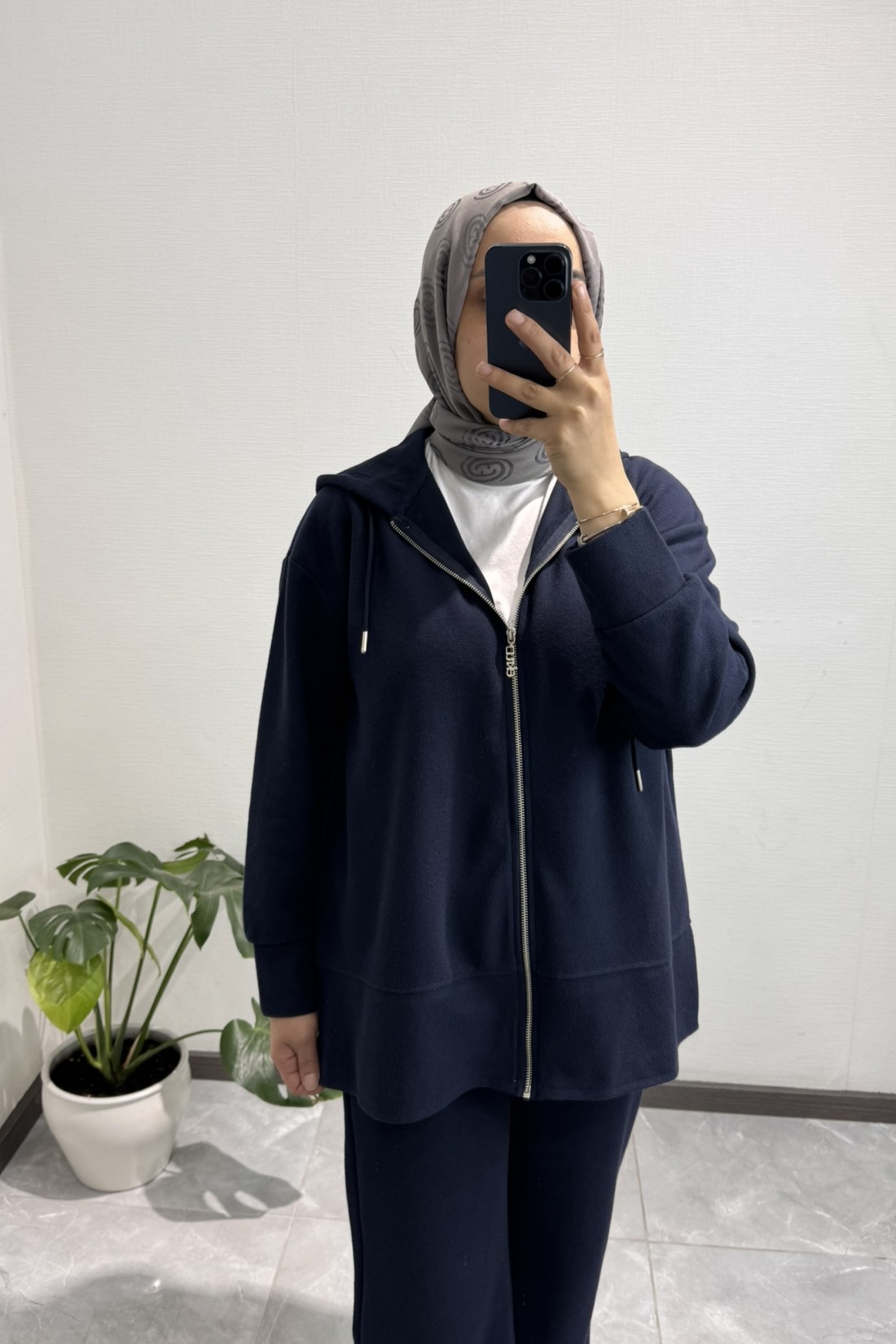 Fermuarlı Kapüşonlu  Pantolon Takım Lacivert