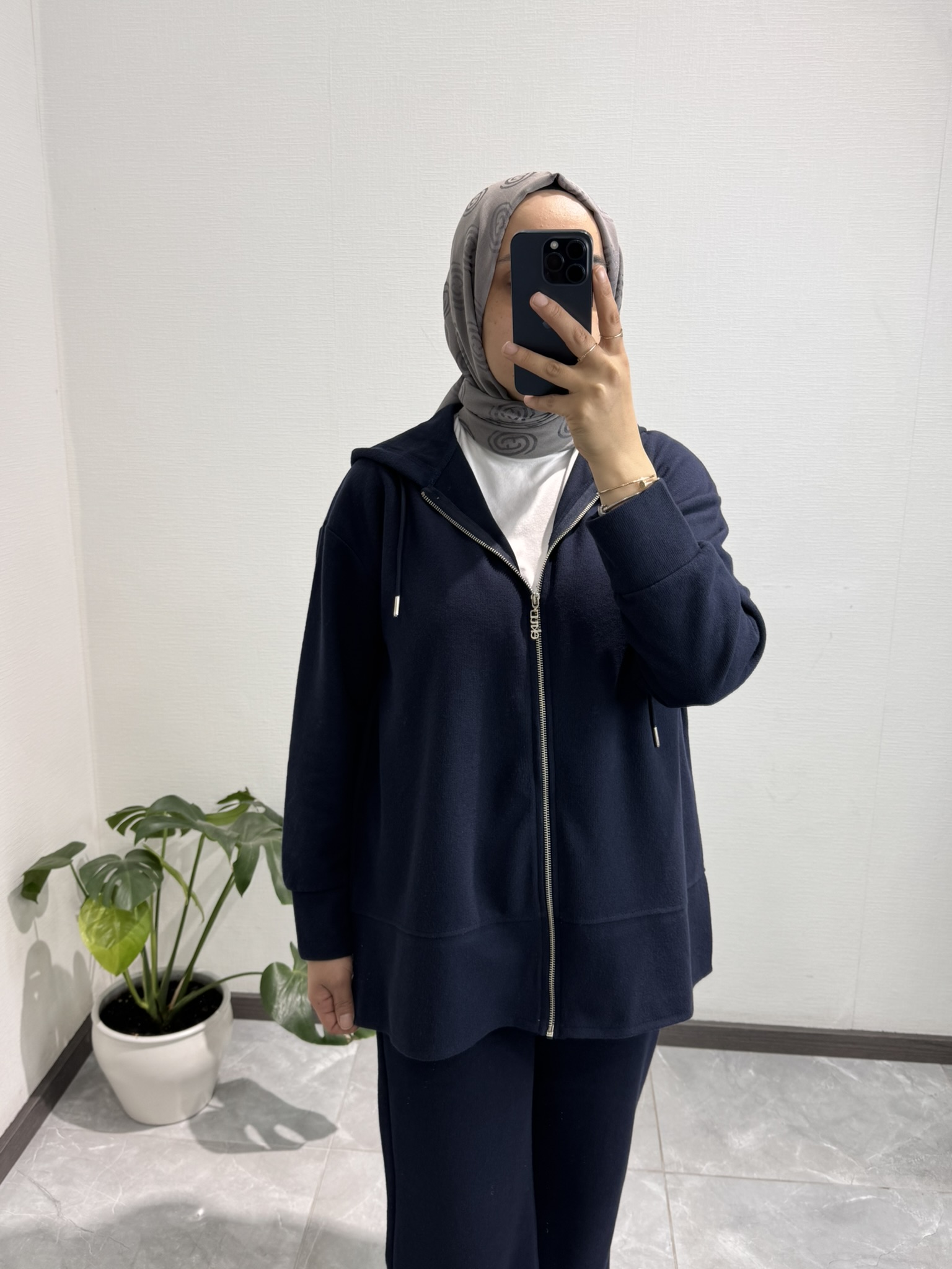 Fermuarlı Kapüşonlu  Pantolon Takım Lacivert