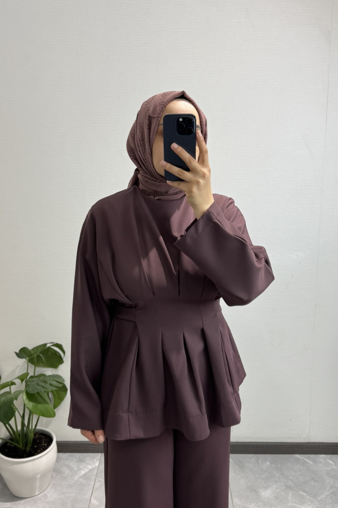 Pile Detaylı Çikolata Pantolon Takım 