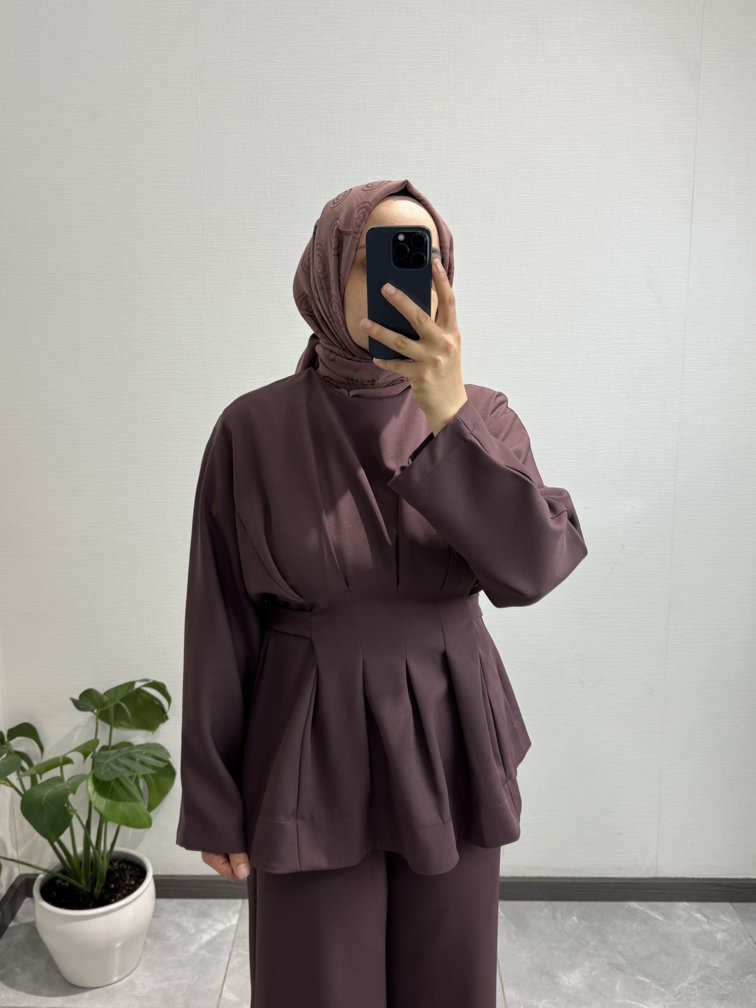 Pile Detaylı Çikolata Pantolon Takım 