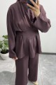 Pile Detaylı Çikolata Pantolon Takım 