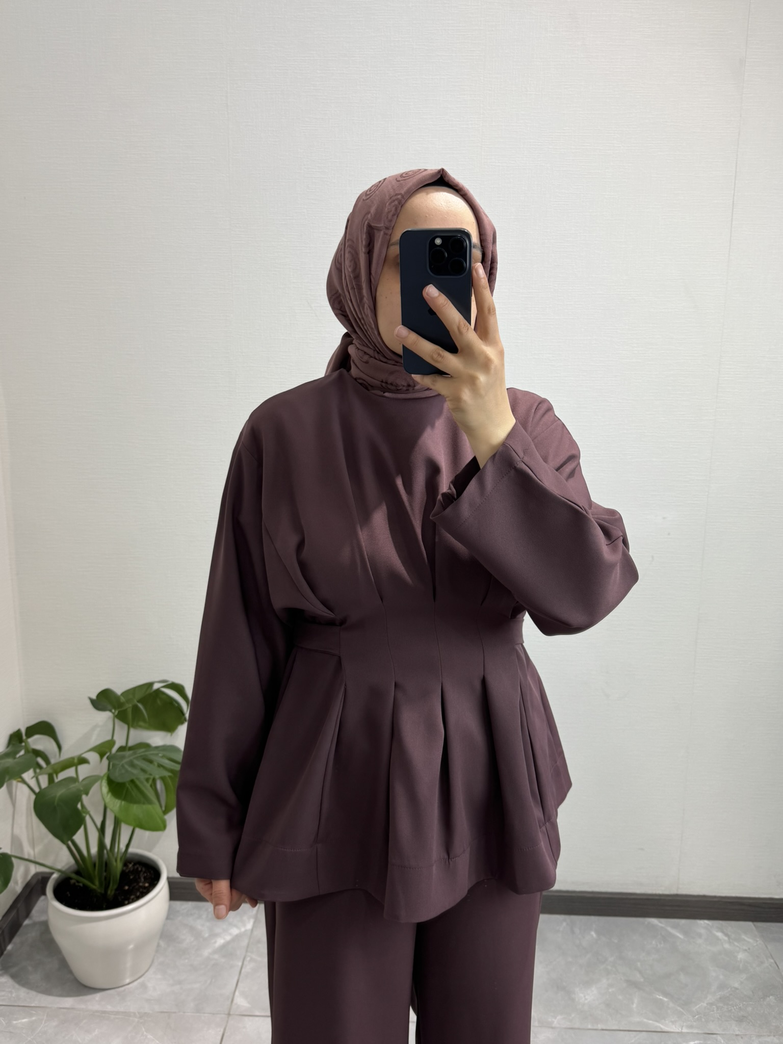 Pile Detaylı Çikolata Pantolon Takım 