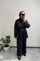 Pile Detaylı Siyah Pantolon Takım 