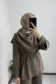 Şal Yaka Bluz Pantolon Takım VİZON